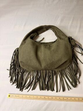 NWT Western Fringe - Olive Green faux Suede Fringe Hobo Bag- Nashville-Country